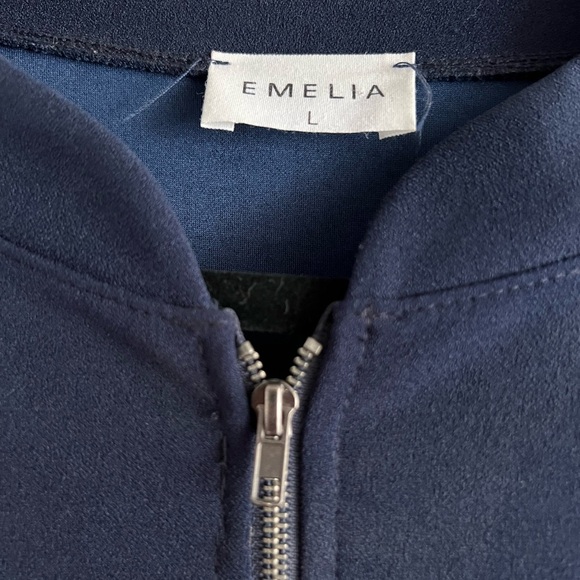 EMELIA Ruffle Bomber Jacket in Navy Women’s Size Large - Picture 9 of 10